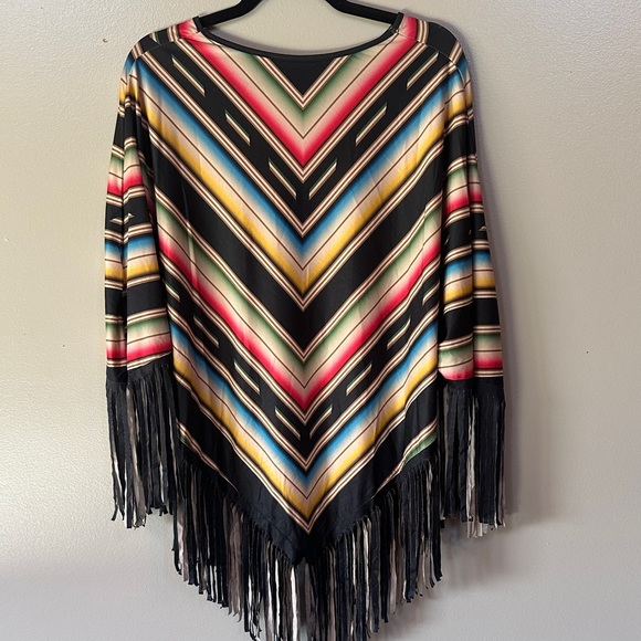 Colorful Striped Fringe Poncho - Picture 5 of 5
